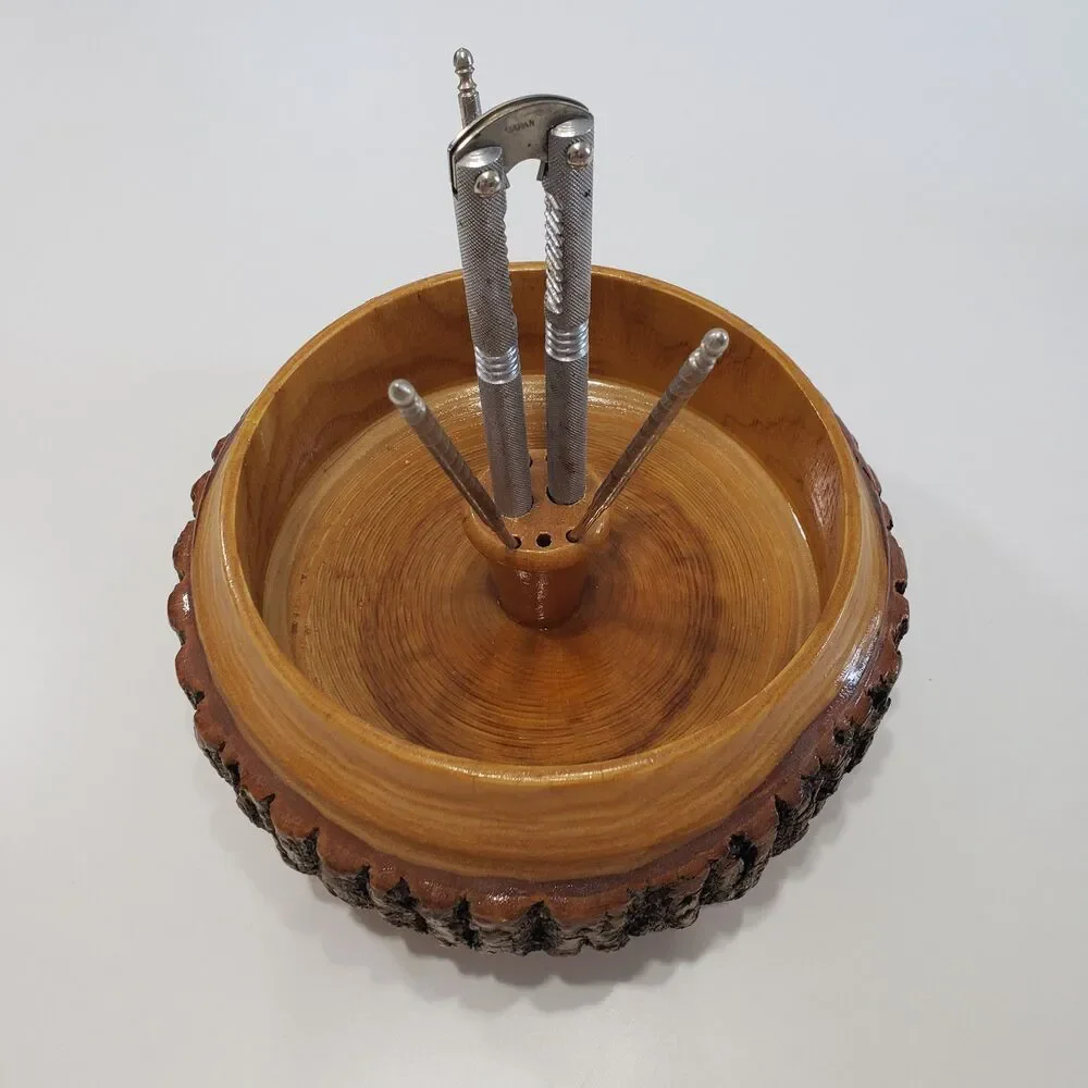 Vintage wooden nutcracker bowl with nutcracker tools, Great condition